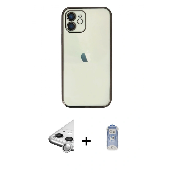 MARSİLYAN™- iPhone 11 Kılıf Vadi Minimal - Siyah Joko Magic 5D Cam + Raze Metal Kamera Lens - GS