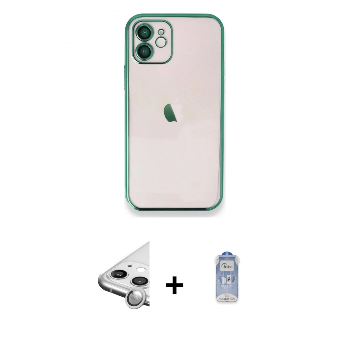 MARSİLYAN™- iPhone 11 Kılıf Vadi Minimal - Siyah Joko Magic 5D Cam + Raze Metal Kamera Lens - GS