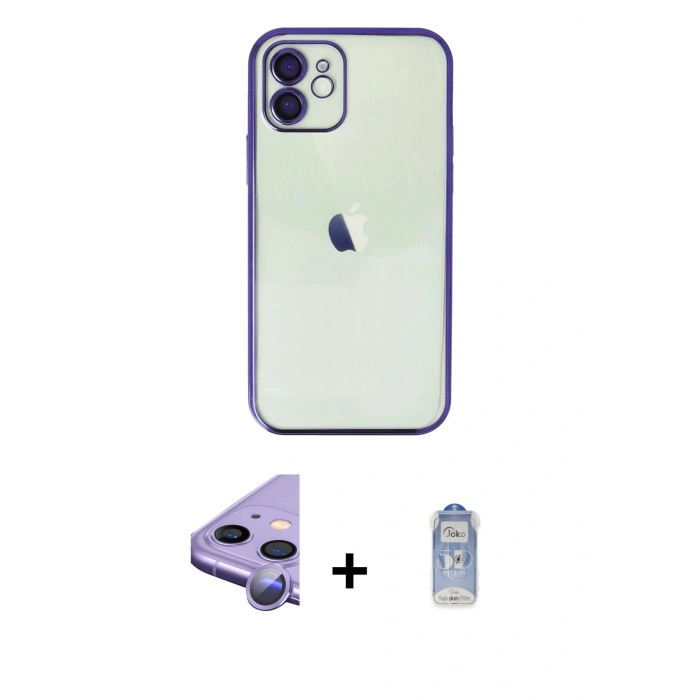 MARSİLYAN™- iPhone 11 Kılıf Vadi Minimal - Siyah Joko Magic 5D Cam + Raze Metal Kamera Lens - MR