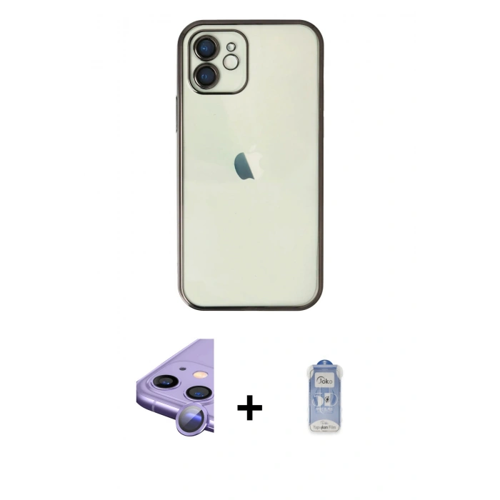 MARSİLYAN™- iPhone 11 Kılıf Vadi Minimal - Siyah Joko Magic 5D Cam + Raze Metal Kamera Lens - MR