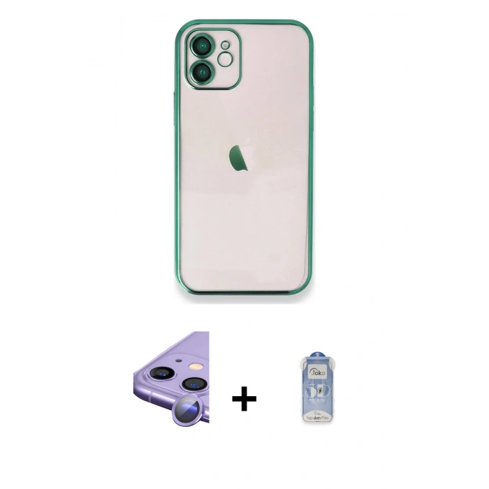 MARSİLYAN™- iPhone 11 Kılıf Vadi Minimal - Siyah Joko Magic 5D Cam + Raze Metal Kamera Lens - MR