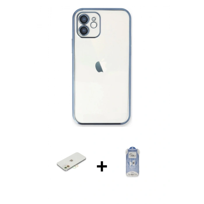 MARSİLYAN™- iPhone 11 Kılıf Vadi Minimal - Siyah Joko Magic 5D Cam + Renkli Kamera Lens Koruma Cam - TU