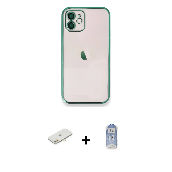 MARSİLYAN™- iPhone 11 Kılıf Vadi Minimal - Siyah Joko Magic 5D Cam + Renkli Kamera Lens Koruma Cam - TU