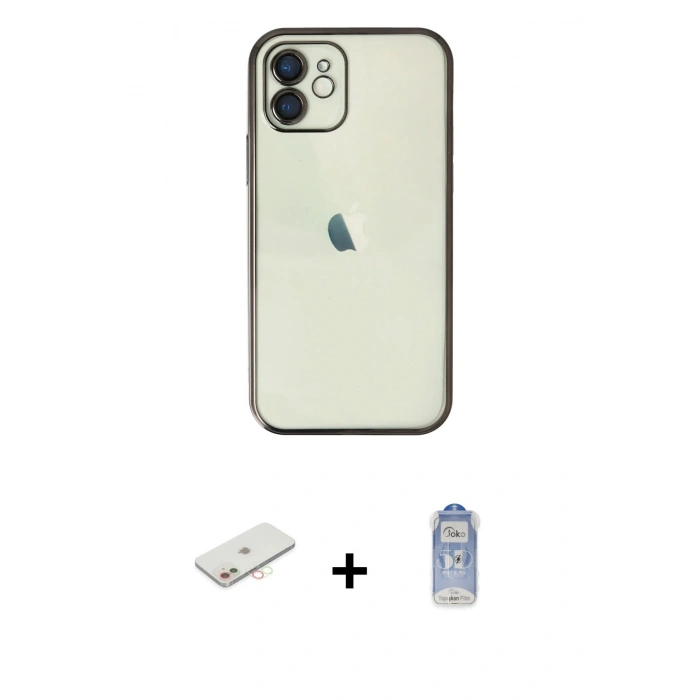 MARSİLYAN™- iPhone 11 Kılıf Vadi Minimal - Siyah Joko Magic 5D Cam + Renkli Kamera Lens Koruma Cam - YL