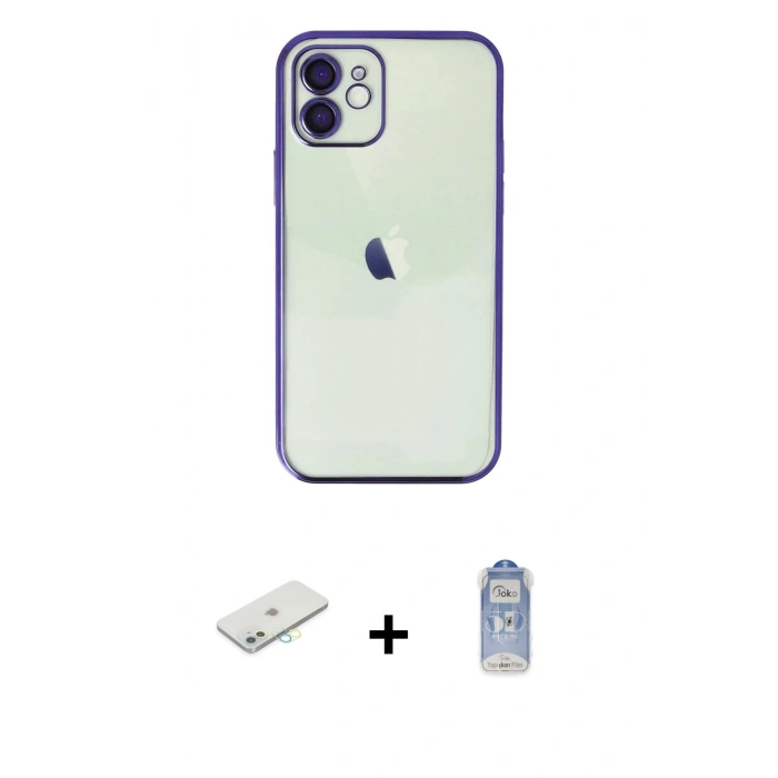 MARSİLYAN™- iPhone 11 Kılıf Vadi Minimal - Siyah Joko Magic 5D Cam + Renkli Kamera Lens Koruma Cam - SI