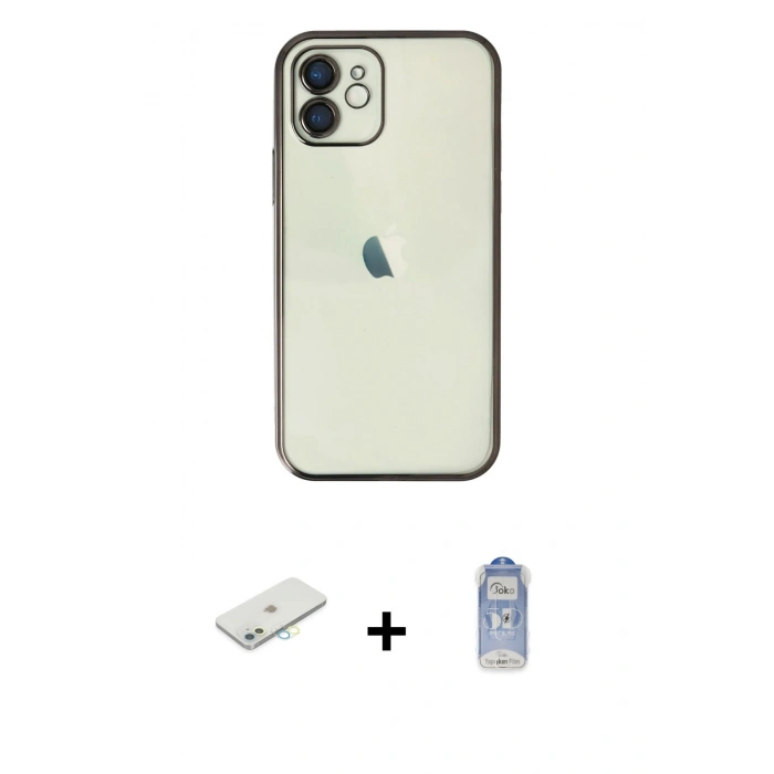MARSİLYAN™- iPhone 11 Kılıf Vadi Minimal - Siyah Joko Magic 5D Cam + Renkli Kamera Lens Koruma Cam - SI