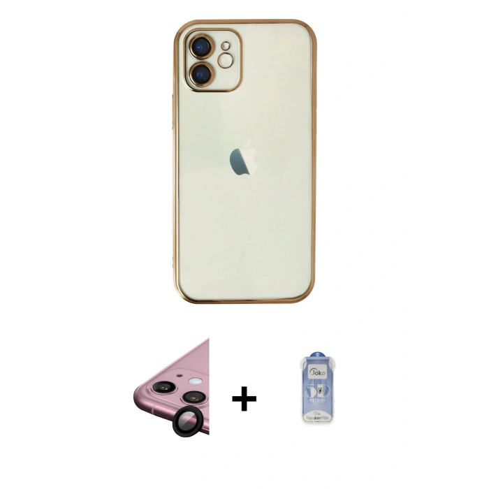 MARSİLYAN™- iPhone 11 Kılıf Vadi Minimal - Siyah Joko Magic 5D Cam + Siyah Raze Metal Kamera Lens