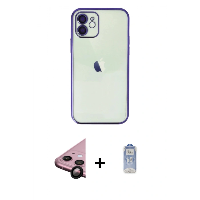 MARSİLYAN™- iPhone 11 Kılıf Vadi Minimal - Siyah Joko Magic 5D Cam + Siyah Raze Metal Kamera Lens