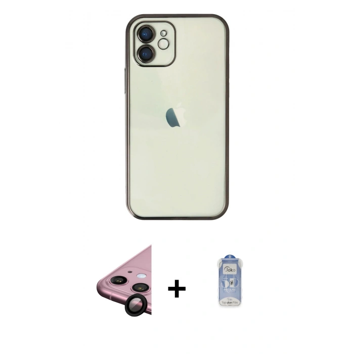MARSİLYAN™- iPhone 11 Kılıf Vadi Minimal - Siyah Joko Magic 5D Cam + Siyah Raze Metal Kamera Lens