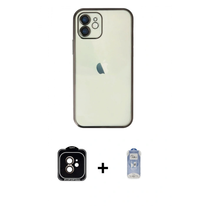 MARSİLYAN™- iPhone 11 Kılıf Vadi Minimal - Siyah Joko Magic 5D Cam + PVD Metal Kamera Lens - TU