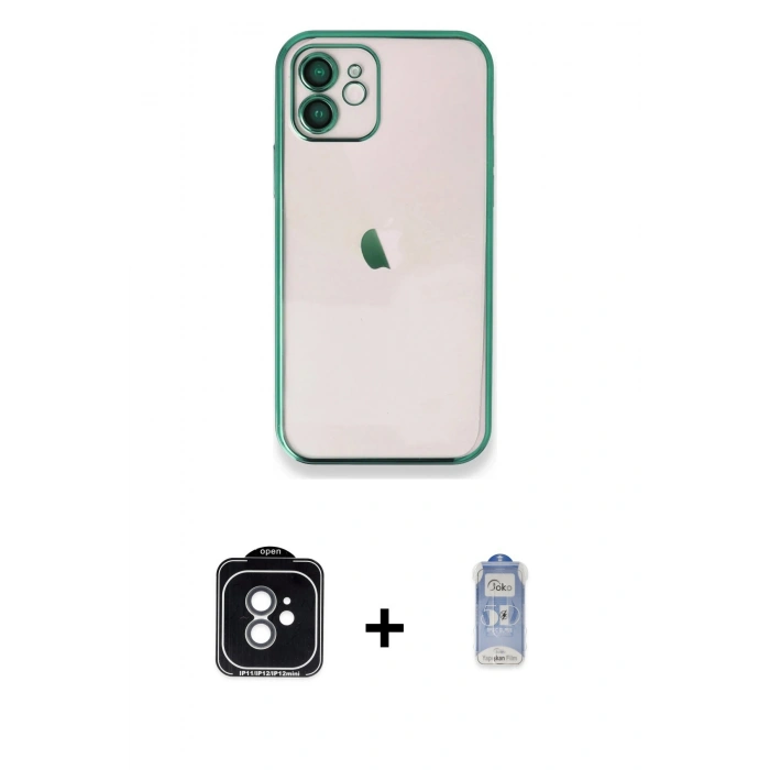 MARSİLYAN™- iPhone 11 Kılıf Vadi Minimal - Siyah Joko Magic 5D Cam + PVD Metal Kamera Lens - YL