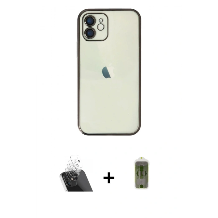 MARSİLYAN™- iPhone 11 Kılıf Vadi Minimal - Siyah Joko Magic 5D Hayalet Cam + Kamera Lens Koruma Cam - SF