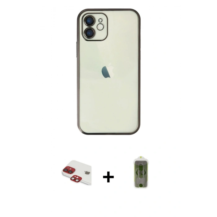 MARSİLYAN™- iPhone 11 Kılıf Vadi Minimal - Siyah Joko Magic 5D Hayalet Cam + Pers Alüminyum Kamera Lens - KI
