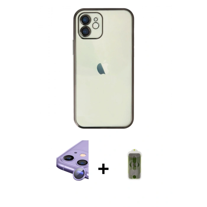 MARSİLYAN™- iPhone 11 Kılıf Vadi Minimal - Siyah Joko Magic 5D Hayalet Cam + Raze Metal Kamera Lens - MR