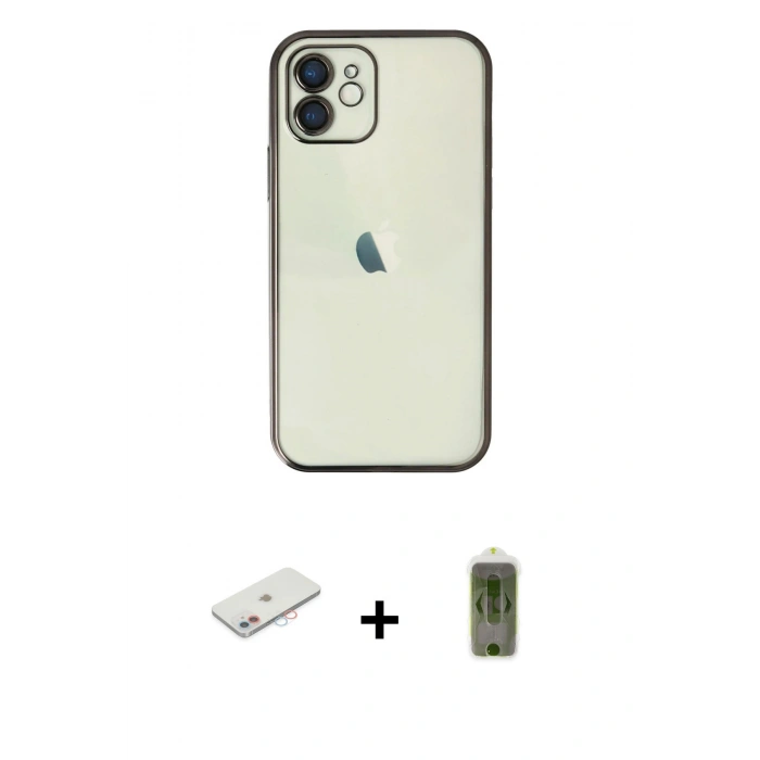 MARSİLYAN™- iPhone 11 Kılıf Vadi Minimal - Siyah Joko Magic 5D Hayalet Cam + Renkli Kamera Lens Koruma Cam - PE