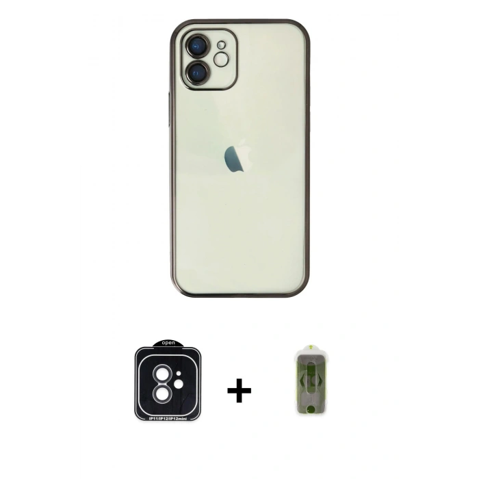 MARSİLYAN™- iPhone 11 Kılıf Vadi Minimal - Siyah Joko Magic 5D Hayalet Cam + PVD Metal Kamera Lens - SH