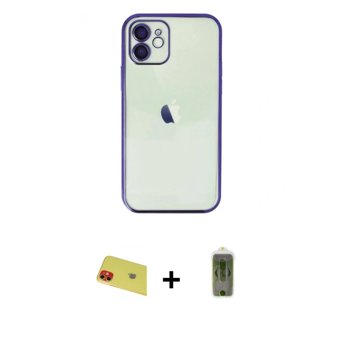 MARSİLYAN™- iPhone 11 Kılıf Vadi Minimal - Siyah Joko Magic 5D Hayalet Cam + Rainbow Kamera Lens Koruma Cam - KI