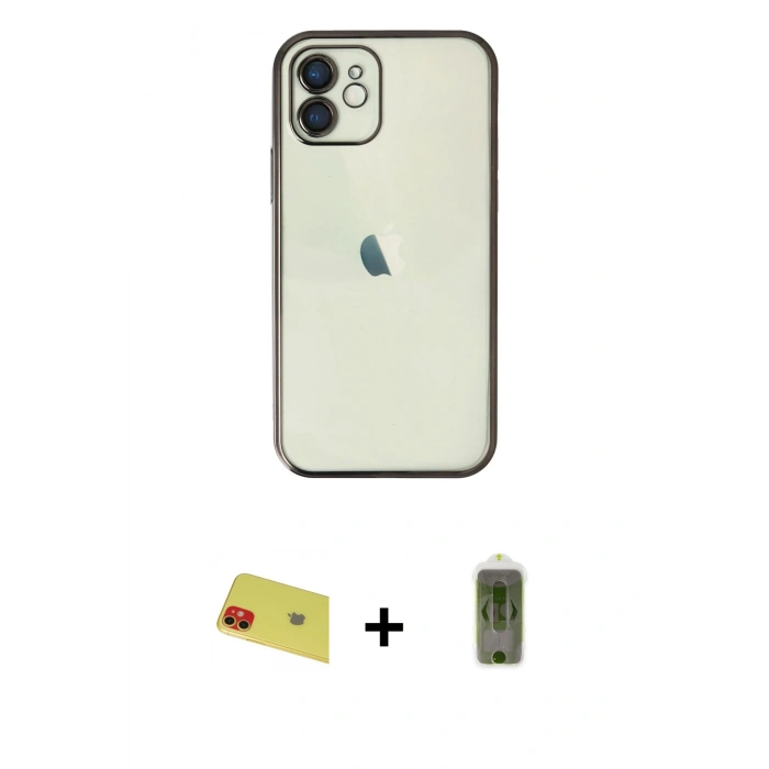 MARSİLYAN™- iPhone 11 Kılıf Vadi Minimal - Siyah Joko Magic 5D Hayalet Cam + Rainbow Kamera Lens Koruma Cam - KI