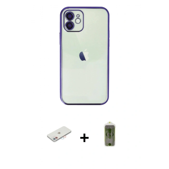 MARSİLYAN™- iPhone 11 Kılıf Vadi Minimal - Siyah Joko Magic 5D Hayalet Cam + Renkli Kamera Lens Koruma Cam - PE