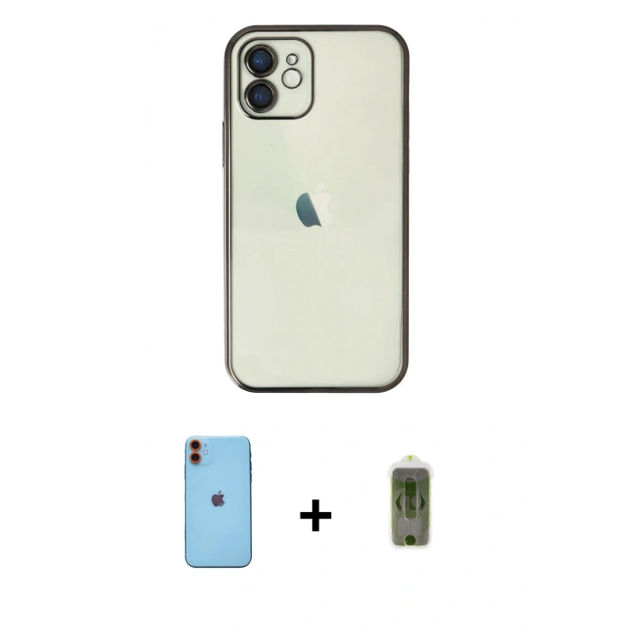 MARSİLYAN™- iPhone 11 Kılıf Vadi Minimal - Siyah Joko Magic 5D Hayalet Cam + Neon Fosforlu Kamera Lens - TU