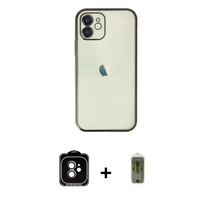MARSİLYAN™- iPhone 11 Kılıf Vadi Minimal - Siyah Joko Magic 5D Hayalet Cam + PVD Metal Kamera Lens - TU