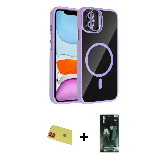 MARSİLYAN™- iPhone 11 Kılıf Yadigar Asil Koleksiyonu - Şeffaf 360 Full Body Arka Koruyucu + Rainbow Kamera Lens Koruma Cam - KI