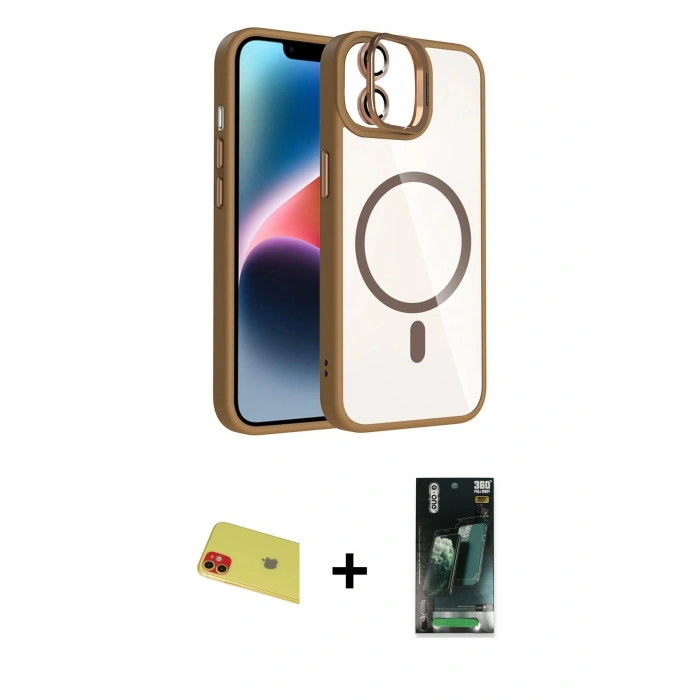 MARSİLYAN™- iPhone 11 Kılıf Yadigar Asil Koleksiyonu - Şeffaf 360 Full Body Arka Koruyucu + Rainbow Kamera Lens Koruma Cam - KI