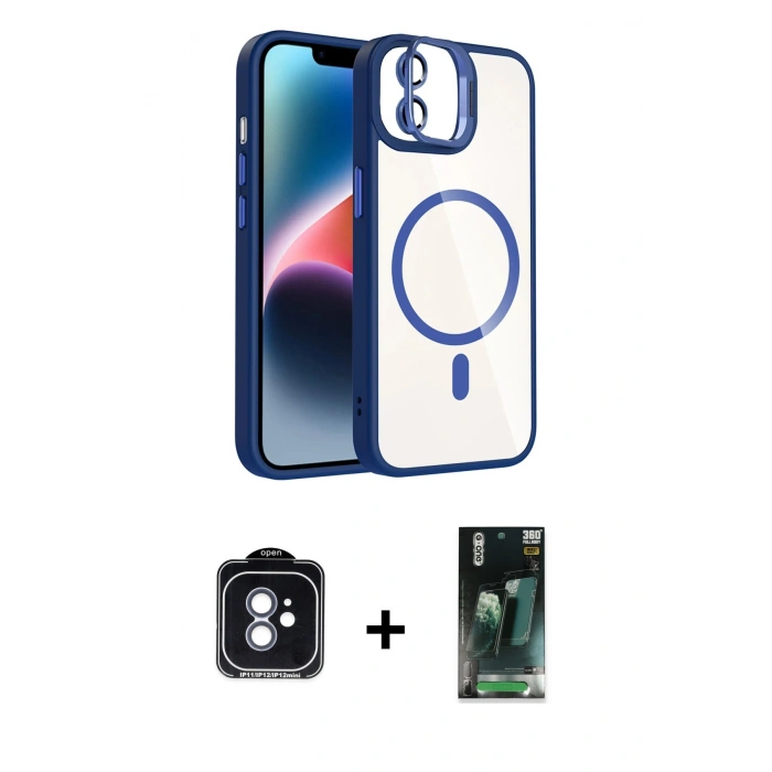 MARSİLYAN™- iPhone 11 Kılıf Yadigar Asil Koleksiyonu - Şeffaf 360 Full Body Arka Koruyucu + PVD Metal Kamera Lens - MI