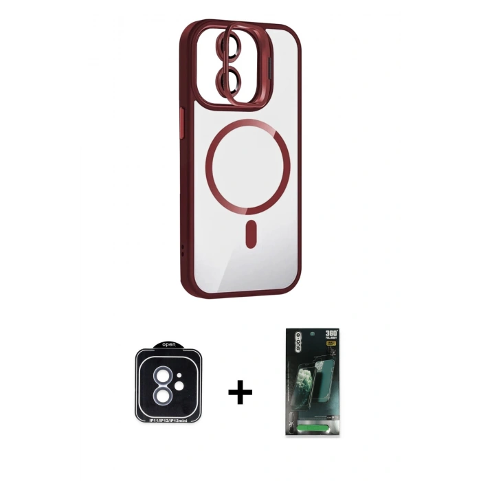 MARSİLYAN™- iPhone 11 Kılıf Yadigar Asil Koleksiyonu - Şeffaf 360 Full Body Arka Koruyucu + PVD Metal Kamera Lens - MI