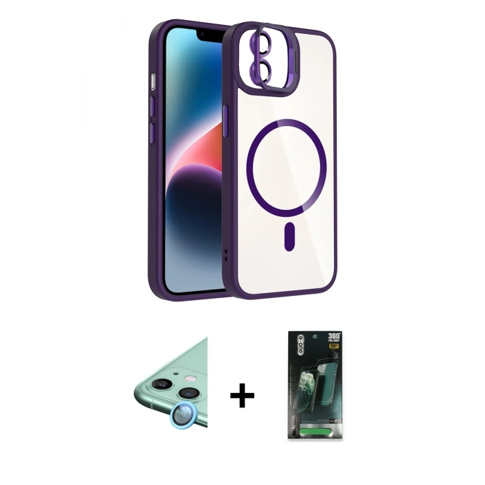 MARSİLYAN™- iPhone 11 Kılıf Yadigar Asil Koleksiyonu - Şeffaf 360 Full Body Arka Koruyucu + Raze Metal Kamera Lens - MI