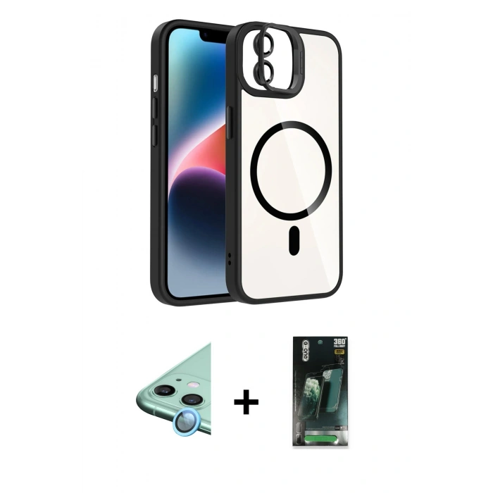 MARSİLYAN™- iPhone 11 Kılıf Yadigar Asil Koleksiyonu - Şeffaf 360 Full Body Arka Koruyucu + Raze Metal Kamera Lens - MI