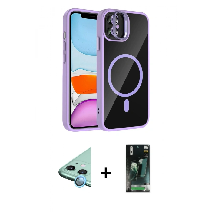 MARSİLYAN™- iPhone 11 Kılıf Yadigar Asil Koleksiyonu - Şeffaf 360 Full Body Arka Koruyucu + Raze Metal Kamera Lens - MI