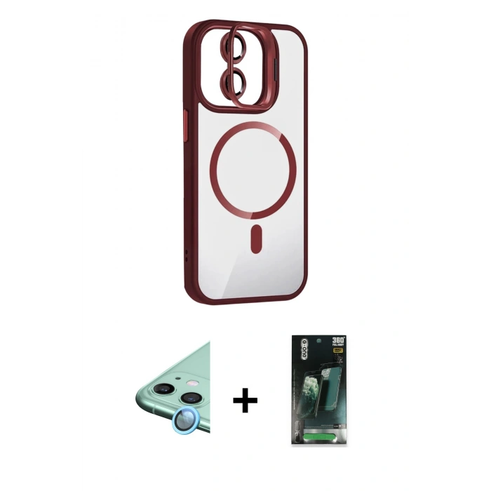 MARSİLYAN™- iPhone 11 Kılıf Yadigar Asil Koleksiyonu - Şeffaf 360 Full Body Arka Koruyucu + Raze Metal Kamera Lens - MI