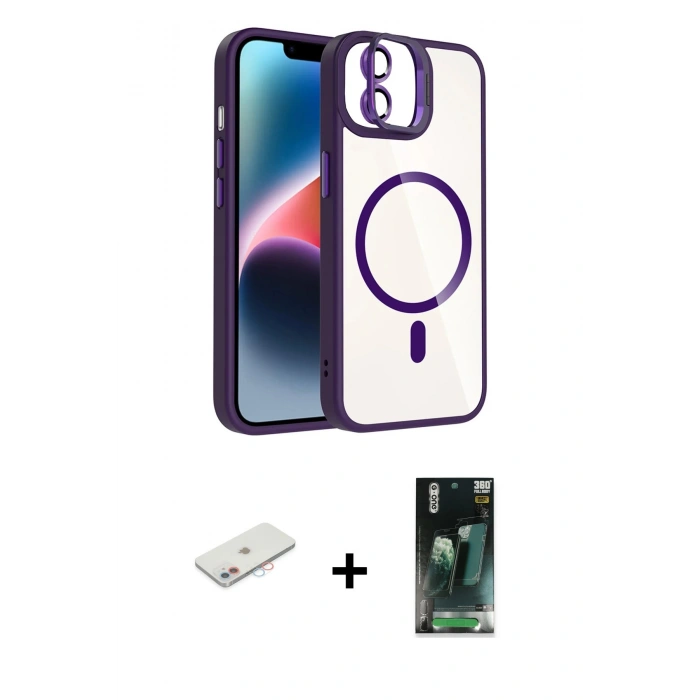 MARSİLYAN™- iPhone 11 Kılıf Yadigar Asil Koleksiyonu - Şeffaf 360 Full Body Arka Koruyucu + Renkli Kamera Lens Koruma Cam - PE