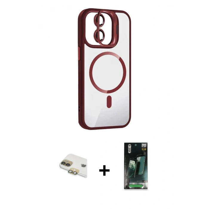 MARSİLYAN™- iPhone 11 Kılıf Yadigar Asil Koleksiyonu - Şeffaf 360 Full Body Arka Koruyucu + Pers Alüminyum Kamera Lens - GD