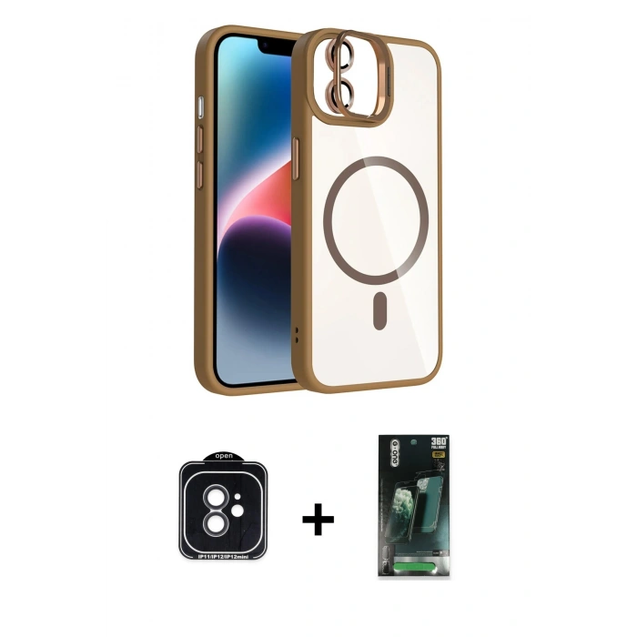 MARSİLYAN™- iPhone 11 Kılıf Yadigar Asil Koleksiyonu - Şeffaf 360 Full Body Arka Koruyucu + PVD Metal Kamera Lens - SH