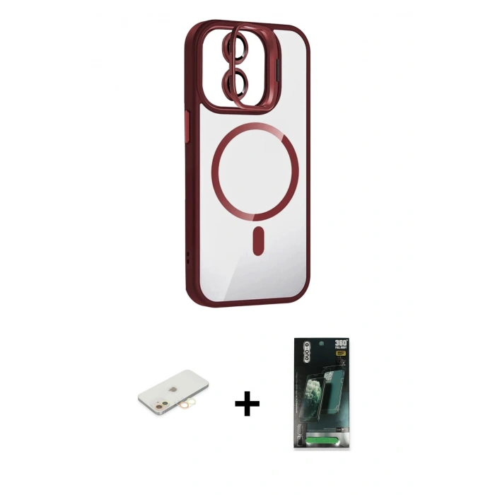 MARSİLYAN™- iPhone 11 Kılıf Yadigar Asil Koleksiyonu - Şeffaf 360 Full Body Arka Koruyucu + Renkli Kamera Lens Koruma Cam - SI