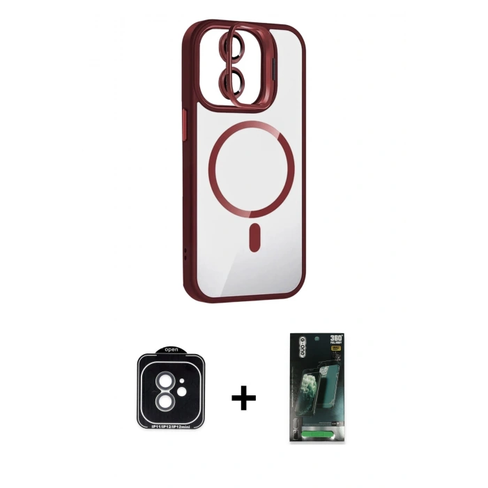 MARSİLYAN™- iPhone 11 Kılıf Yadigar Asil Koleksiyonu - Şeffaf 360 Full Body Arka Koruyucu + PVD Metal Kamera Lens - YL