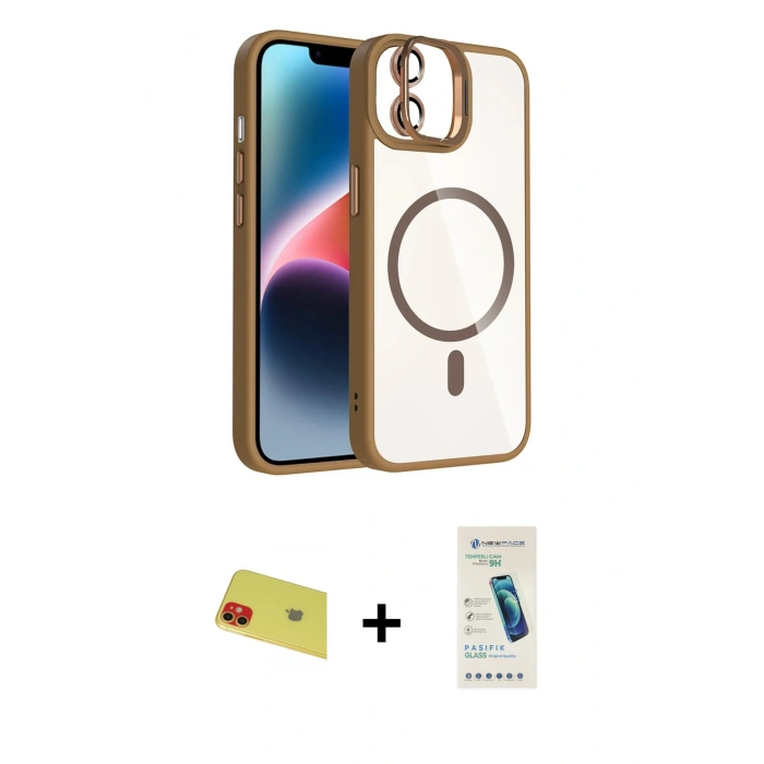 MARSİLYAN™- iPhone 11 Kılıf Yadigar Asil Koleksiyonu - Şeffaf Pasifik Cam Ekran Koruyucu + Rainbow Kamera Lens Koruma Cam - KI