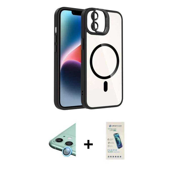 MARSİLYAN™- iPhone 11 Kılıf Yadigar Asil Koleksiyonu - Şeffaf Pasifik Cam Ekran Koruyucu + Raze Metal Kamera Lens - MI