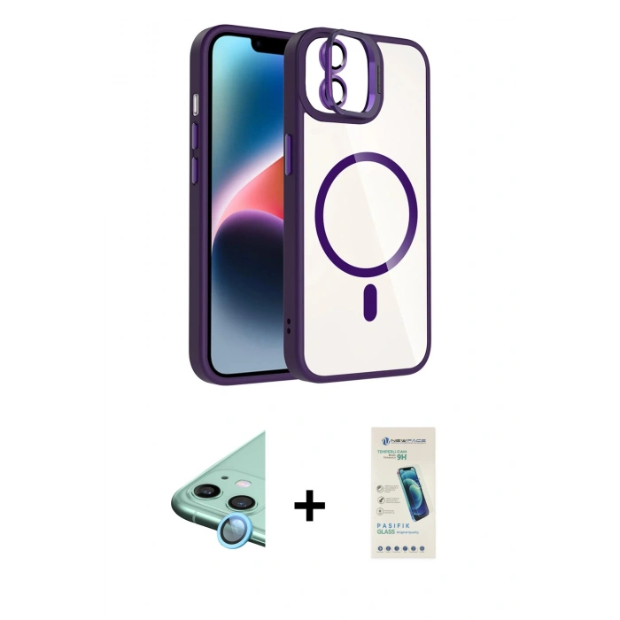 MARSİLYAN™- iPhone 11 Kılıf Yadigar Asil Koleksiyonu - Şeffaf Pasifik Cam Ekran Koruyucu + Raze Metal Kamera Lens - MI