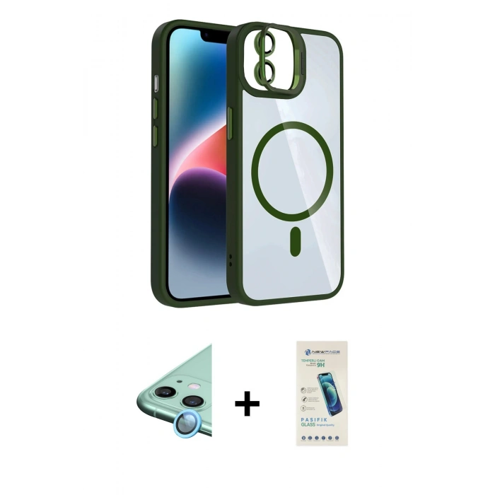 MARSİLYAN™- iPhone 11 Kılıf Yadigar Asil Koleksiyonu - Şeffaf Pasifik Cam Ekran Koruyucu + Raze Metal Kamera Lens - MI