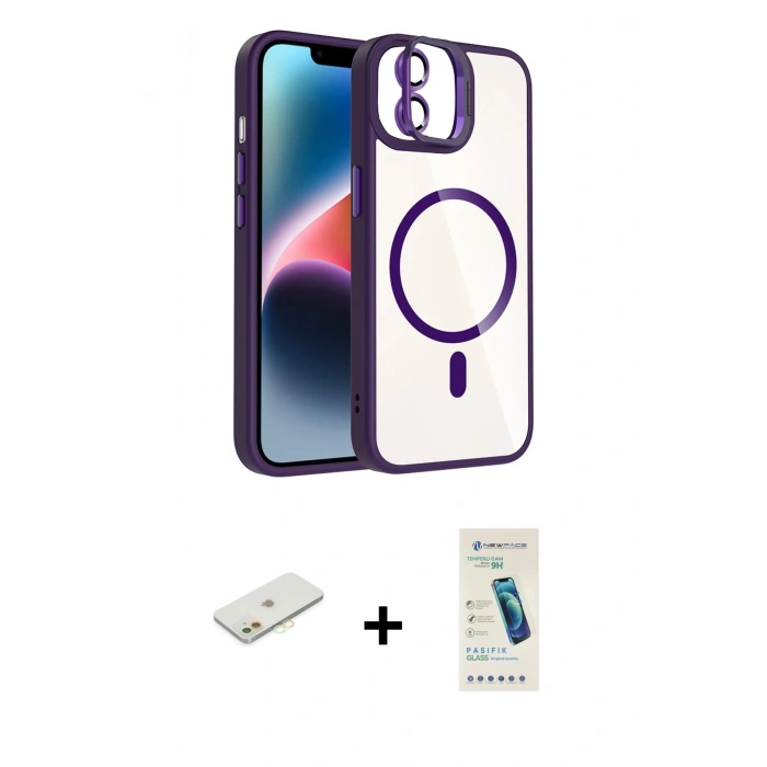 MARSİLYAN™- iPhone 11 Kılıf Yadigar Asil Koleksiyonu - Şeffaf Pasifik Cam Ekran Koruyucu + Renkli Kamera Lens Koruma Cam - TU