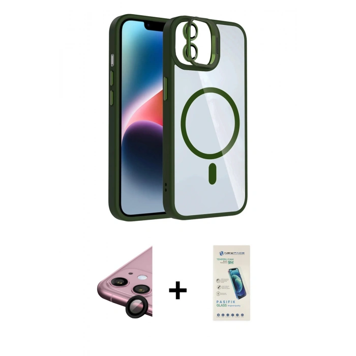 MARSİLYAN™- iPhone 11 Kılıf Yadigar Asil Koleksiyonu - Şeffaf Pasifik Cam Ekran Koruyucu + Raze Metal Kamera Lens - SH