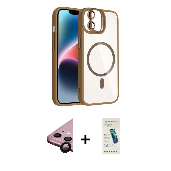 MARSİLYAN™- iPhone 11 Kılıf Yadigar Asil Koleksiyonu - Şeffaf Pasifik Cam Ekran Koruyucu + Raze Metal Kamera Lens - SH