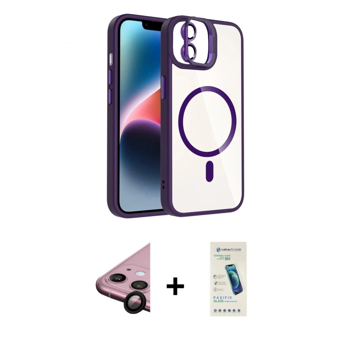 MARSİLYAN™- iPhone 11 Kılıf Yadigar Asil Koleksiyonu - Şeffaf Pasifik Cam Ekran Koruyucu + Raze Metal Kamera Lens - SH