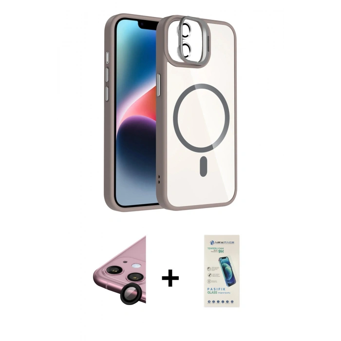 MARSİLYAN™- iPhone 11 Kılıf Yadigar Asil Koleksiyonu - Şeffaf Pasifik Cam Ekran Koruyucu + Raze Metal Kamera Lens - SH