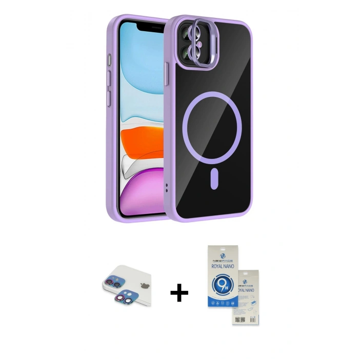 MARSİLYAN™- iPhone 11 Kılıf Yadigar Asil Koleksiyonu - Şeffaf Royal Nano Ekran Koruyucu + Pers Alüminyum Kamera Lens - GI