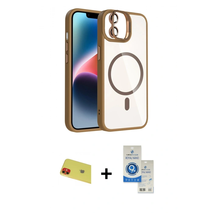 MARSİLYAN™- iPhone 11 Kılıf Yadigar Asil Koleksiyonu - Şeffaf Royal Nano Ekran Koruyucu + Rainbow Kamera Lens Koruma Cam - KI