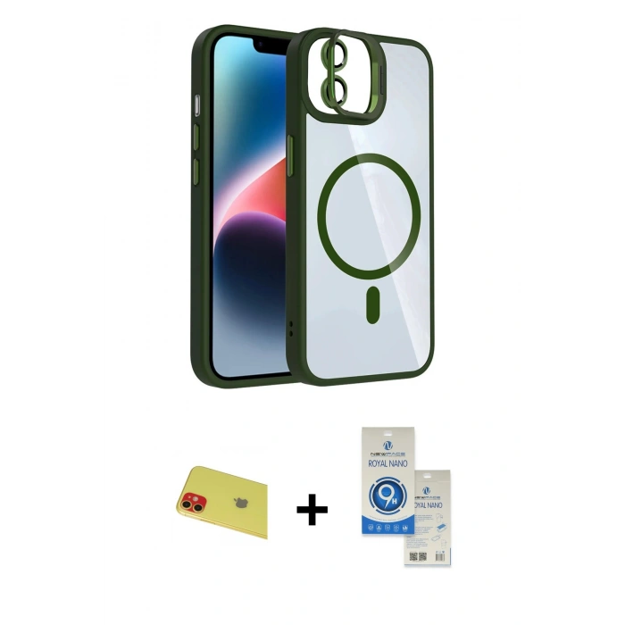 MARSİLYAN™- iPhone 11 Kılıf Yadigar Asil Koleksiyonu - Şeffaf Royal Nano Ekran Koruyucu + Rainbow Kamera Lens Koruma Cam - KI